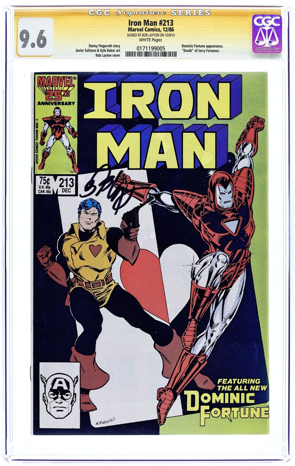 Iron Man #213 Death of Jerry Fortunov - 1986 - CGC 9.6 SS - Signed by Bob Layton