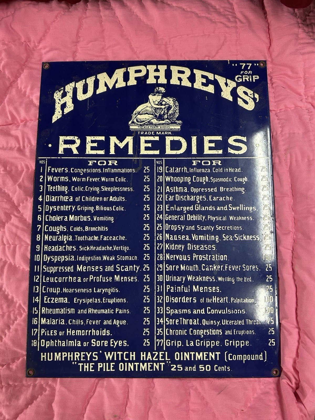 vintage Humphreys' Remedies porcelain sign