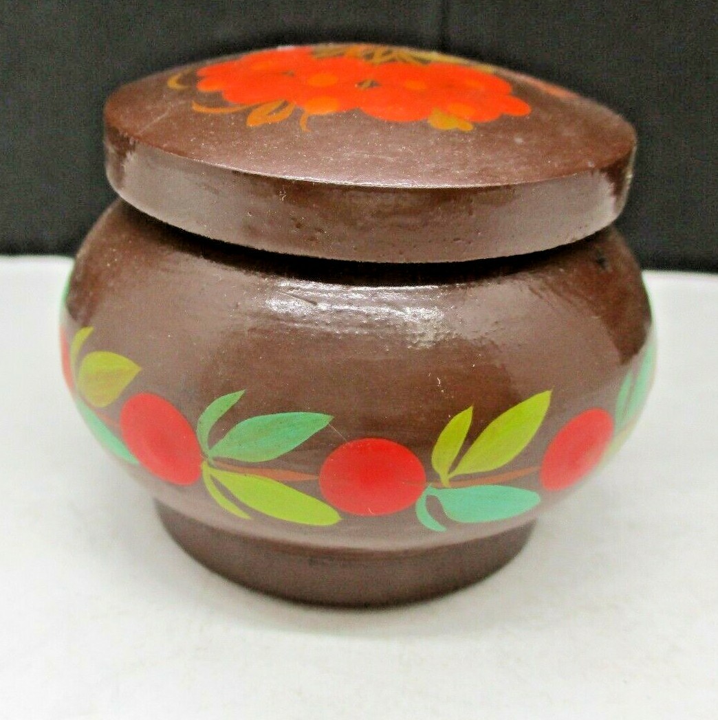 Small Vintage Wood Trinket Jar Canister Hand Painted