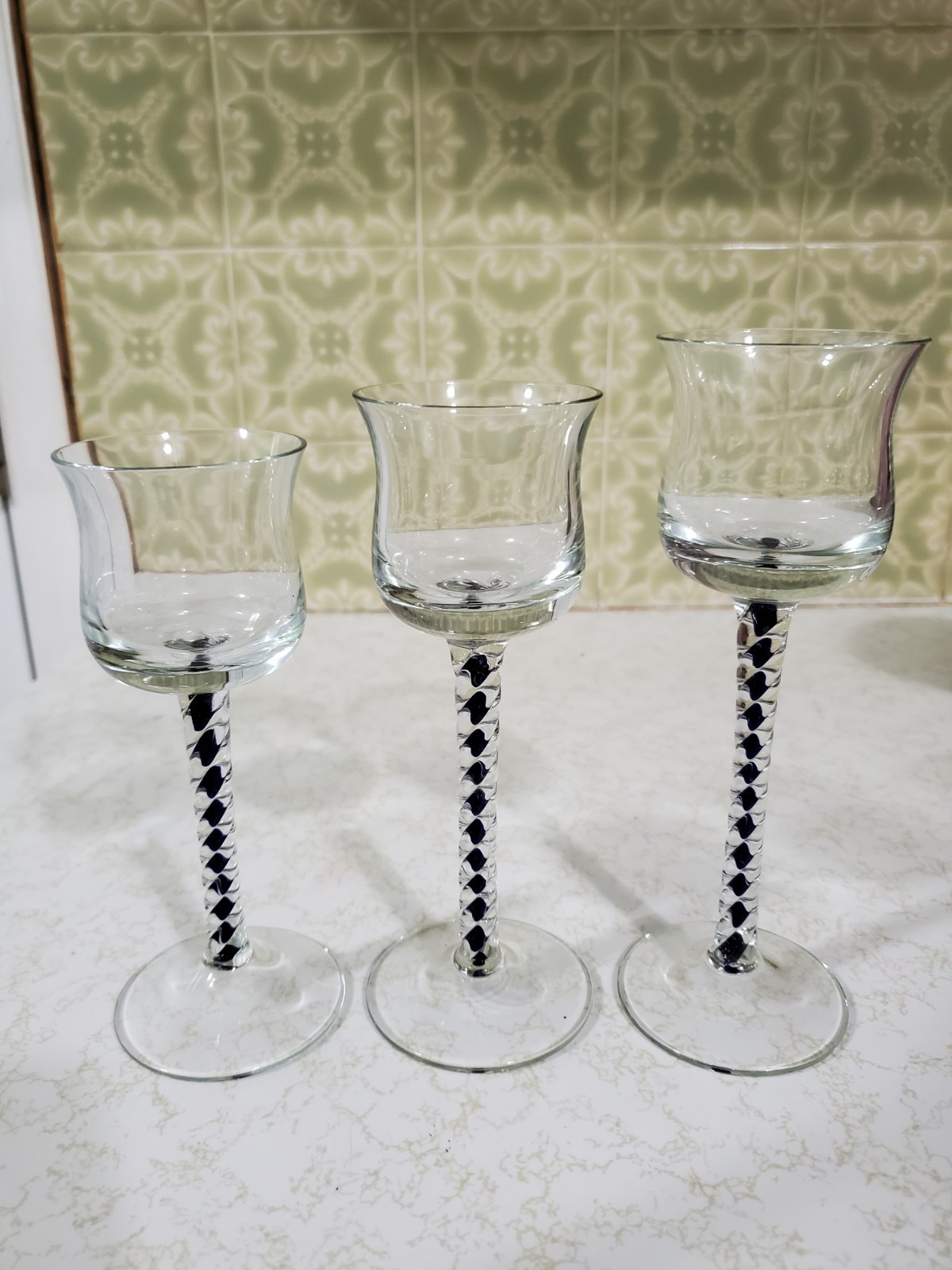 PartyLite Harlequin Votive Holder Set P7282 Stemmed Blue Glass Tealight Holder