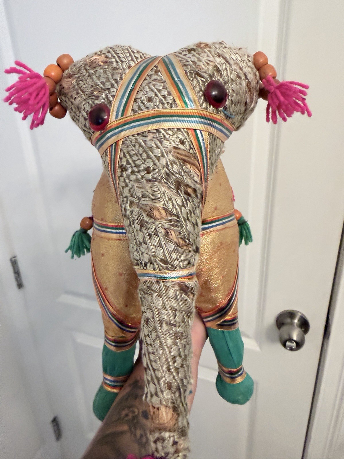 Vintage Handcrafted India Textile Elephant 15” Folk Art Boho Home Decor Handmade