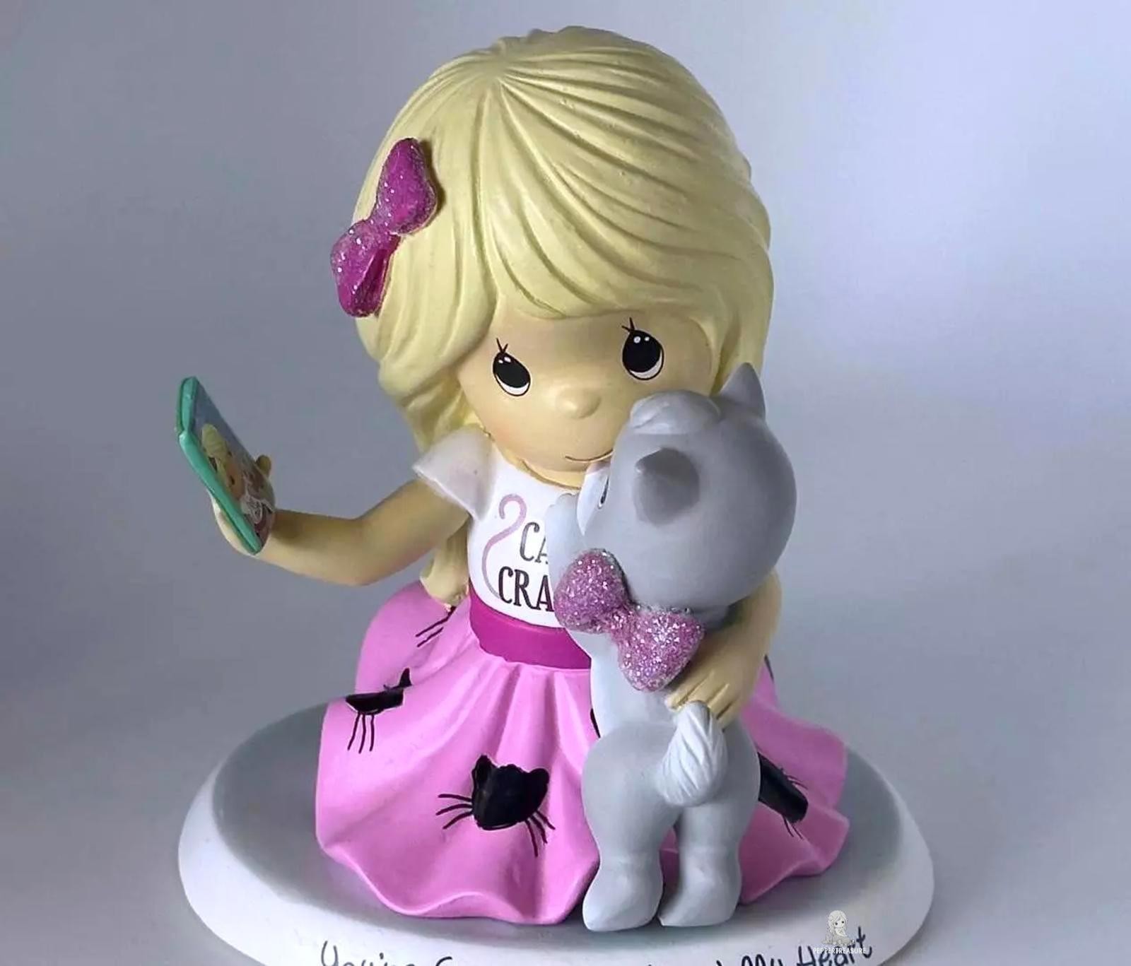 📱 Paw-dorable Memories🐾Precious Moments💖 HTF Girl w/ Cat & Phone 💞