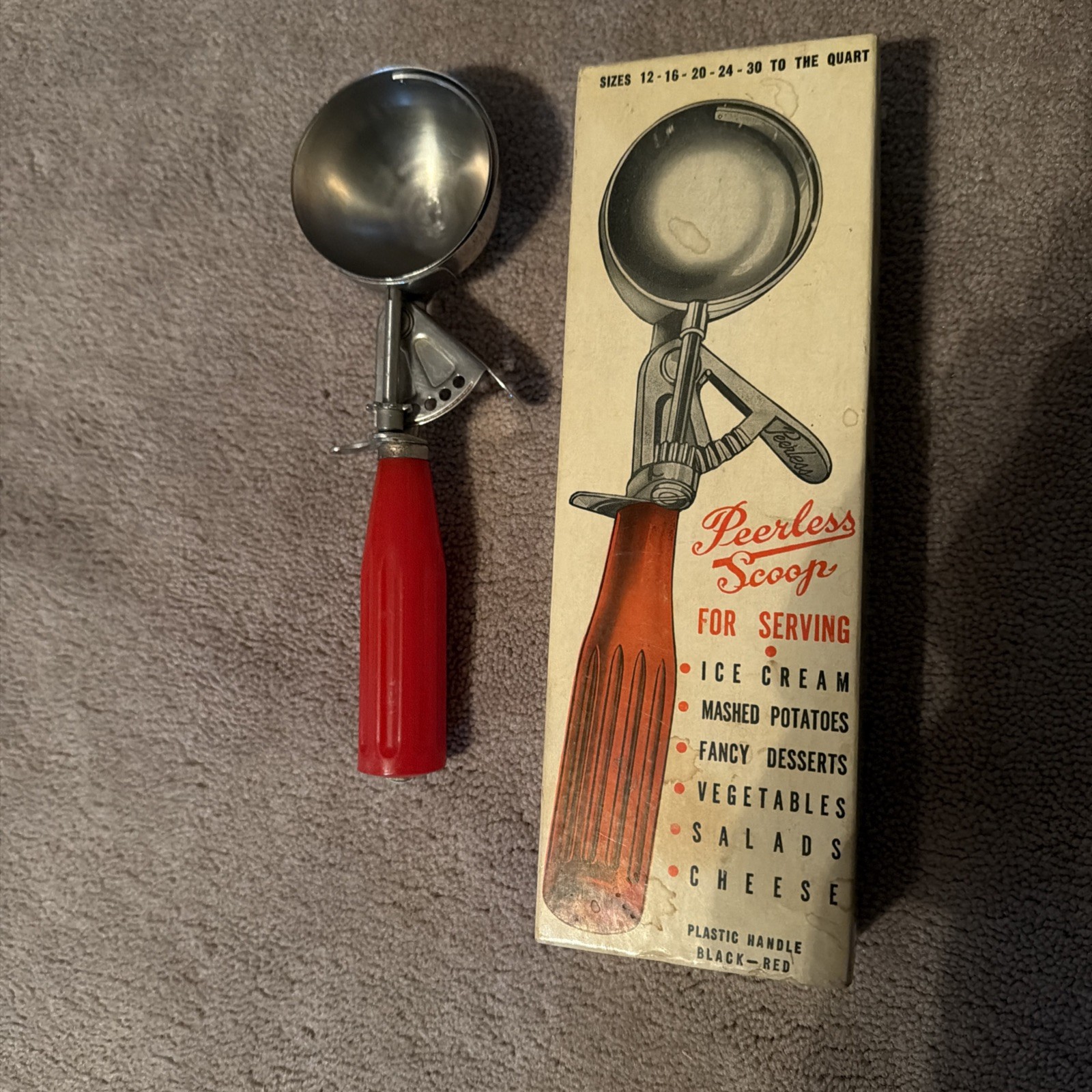 Vintage Peerless Scoop Ice Cream Mashed Potatoes Bakelite handle New In Box
