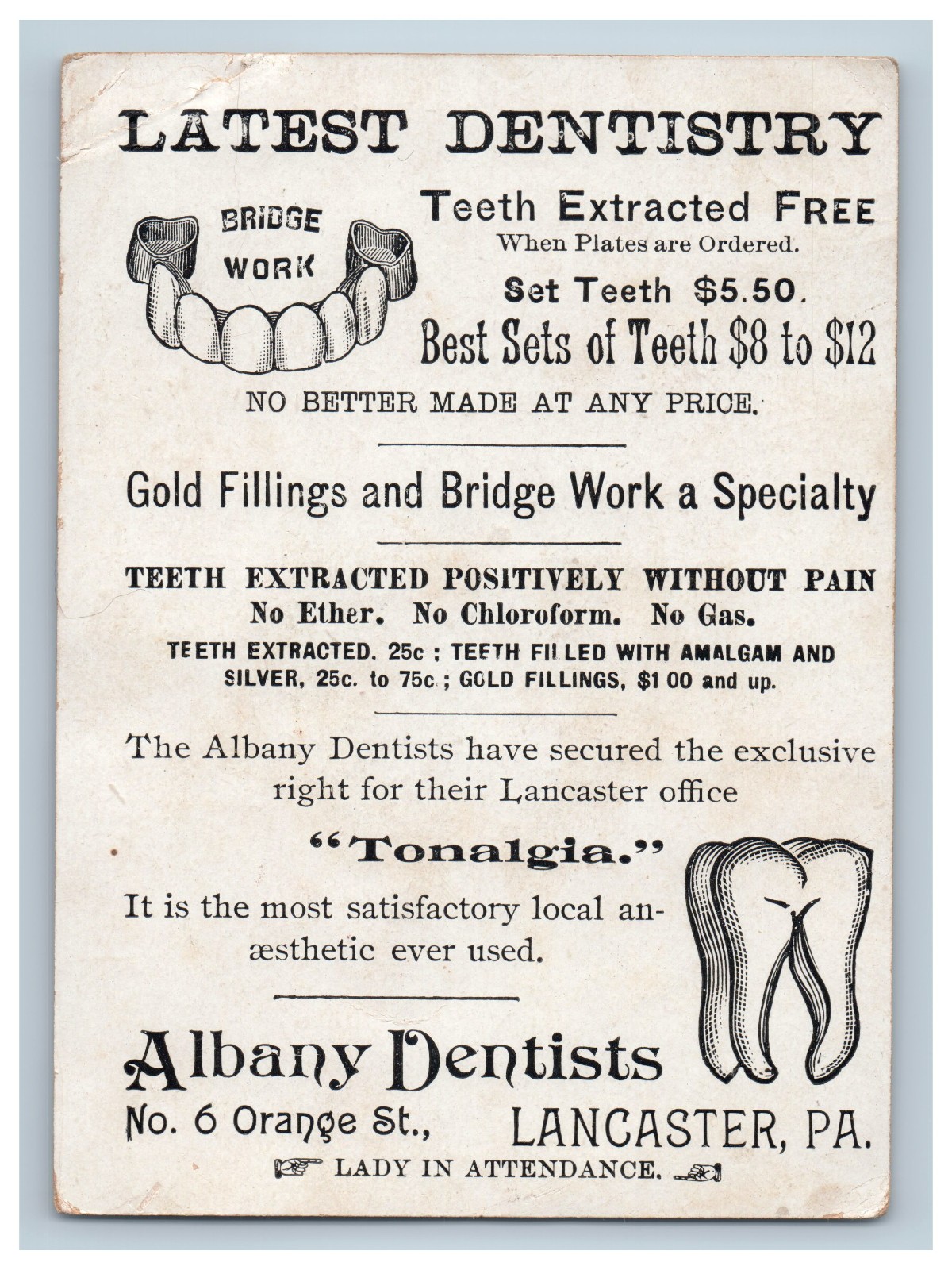 Victorian Trade Card Albany Dentists Dentistry Tooth Images Lancaster PA