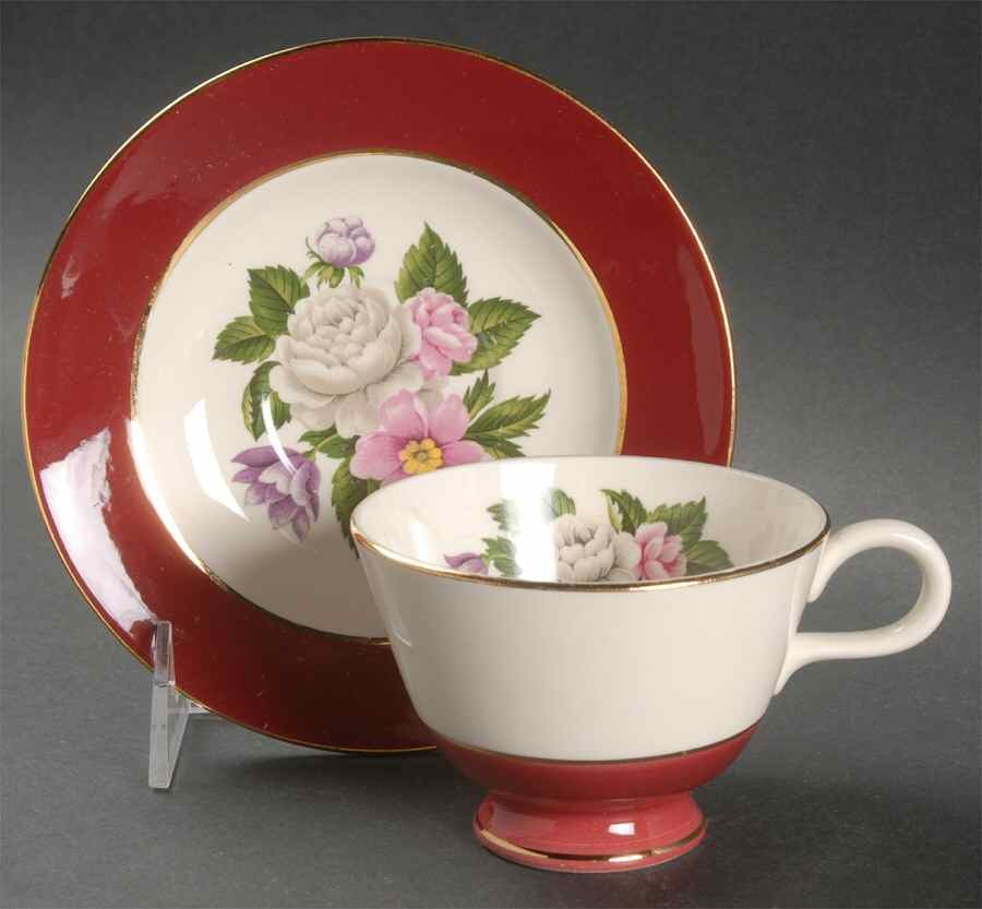 Homer Laughlin  Margaret Rose Maroon Cup & Saucer 2397063