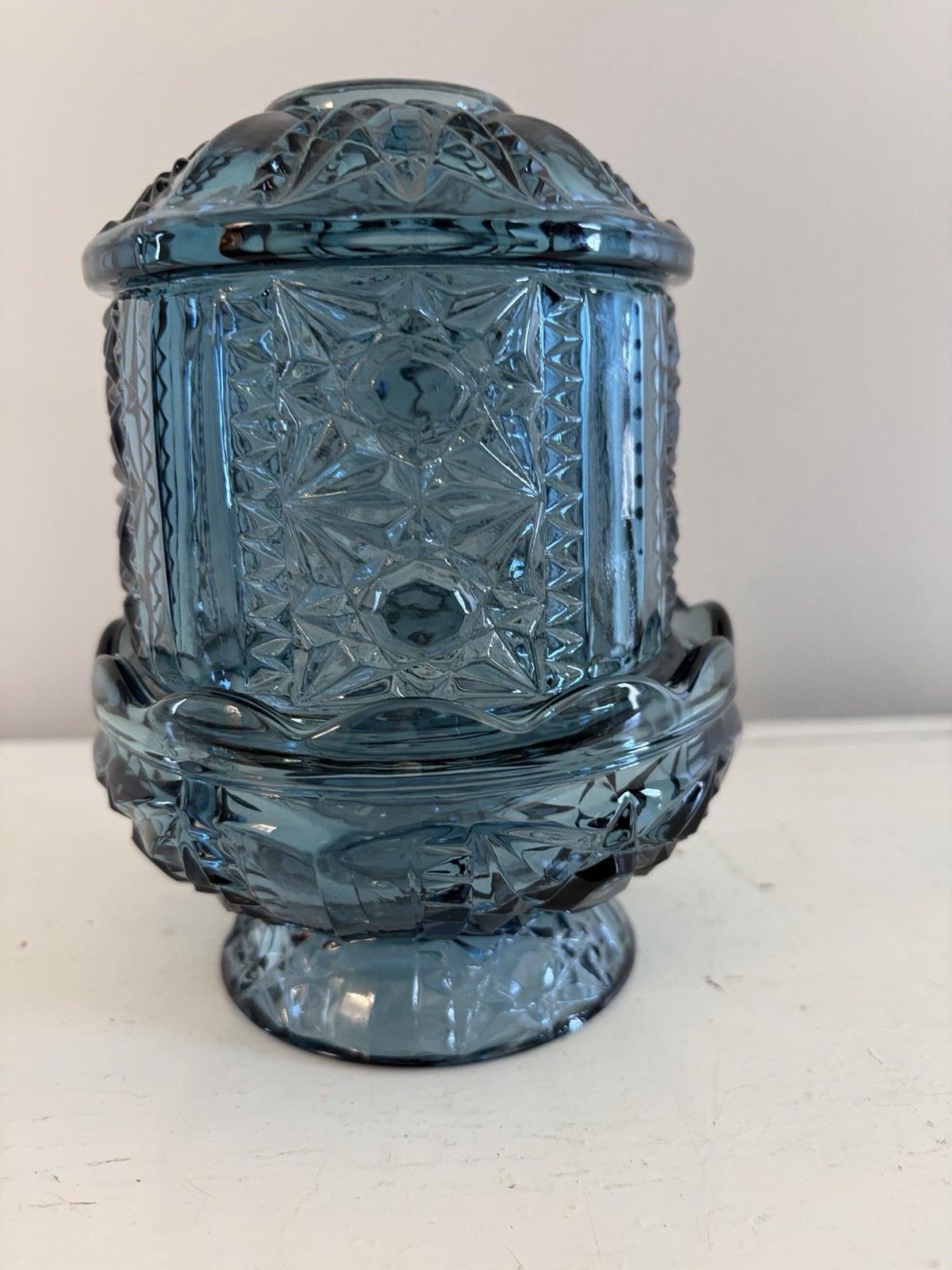 Vintage Indiana Glass Stars & Bars Fairy Lamp Colonial Blue