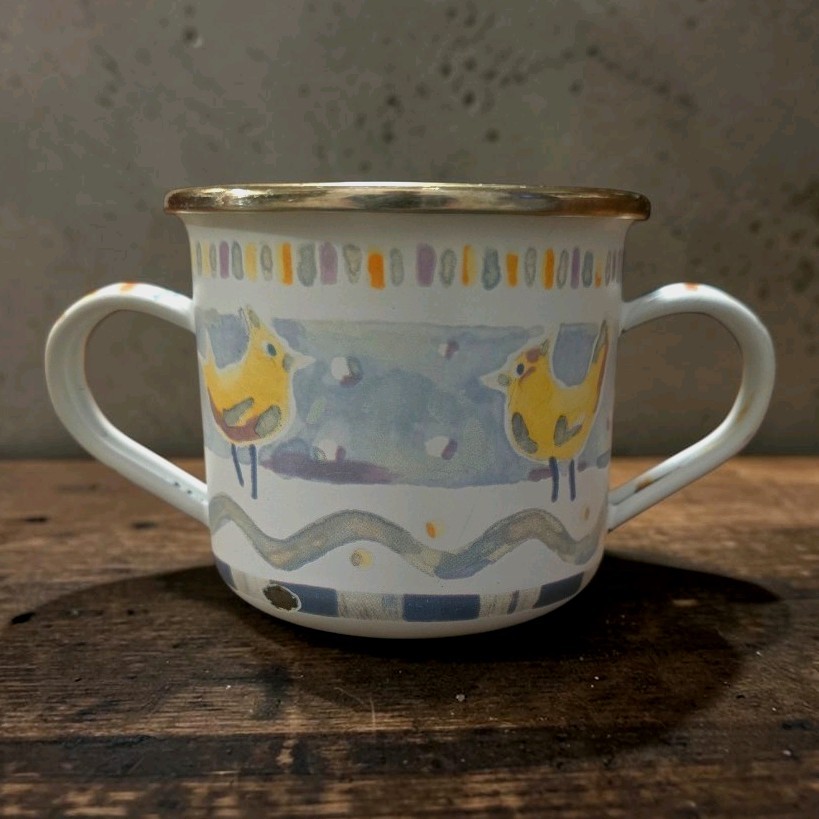 Retired Vintage Children's Enamelware Mug MacKenzie-Childs Double Handle Cup