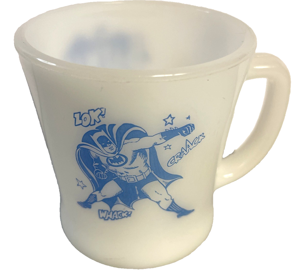 1960s BATMAN & ROBIN Comic Logo Fire King MUG Cup MILK GLASS Anchor Hocking