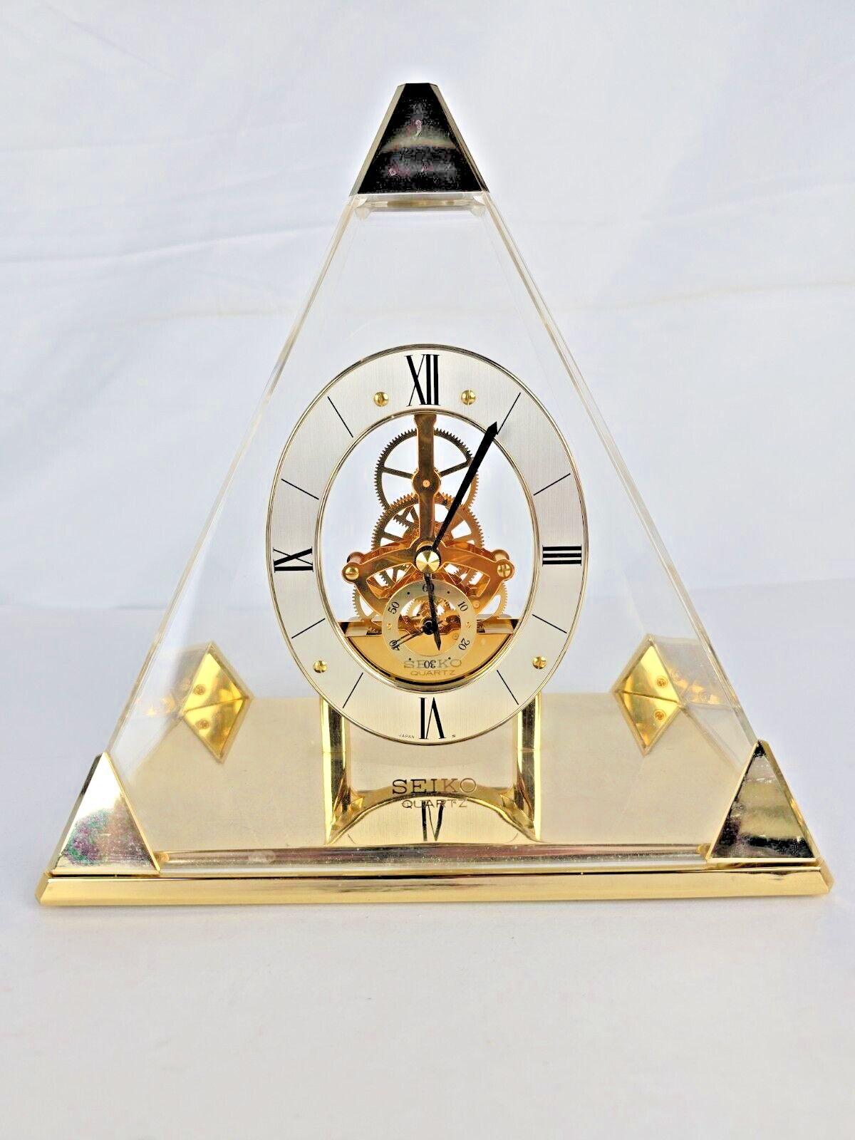 Vintage Seiko Quartz Pyramid Skeleton Mantel Clock QAW109G