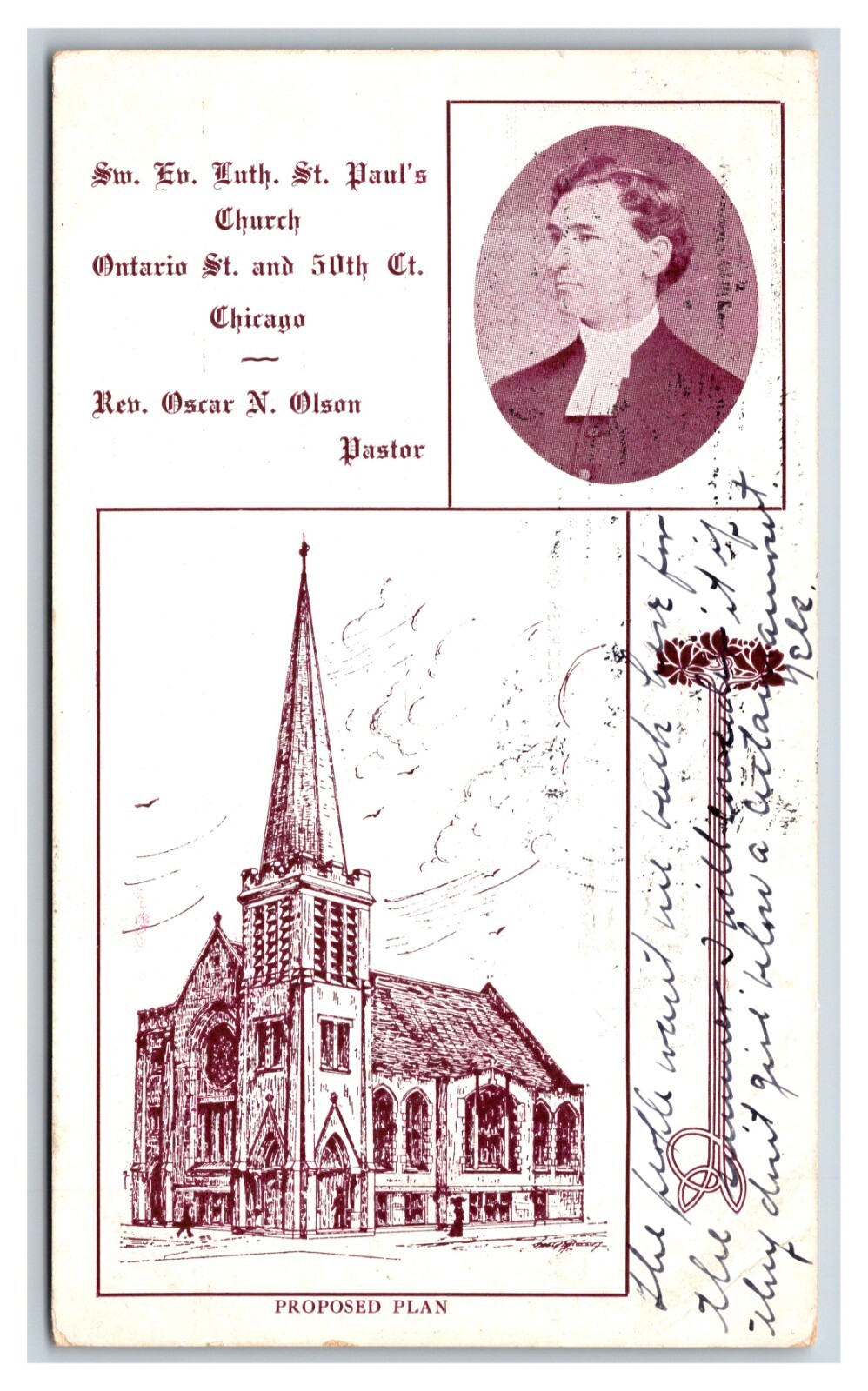 St Paul\'s Church Proposed Plan Chicago Illinois IL 1911 DB Postcard P24