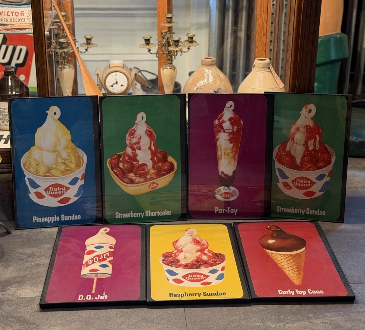 1965 Dairy Queen DQ Advertising Window Signs 7 Pc Set Framed Vintage 10x17