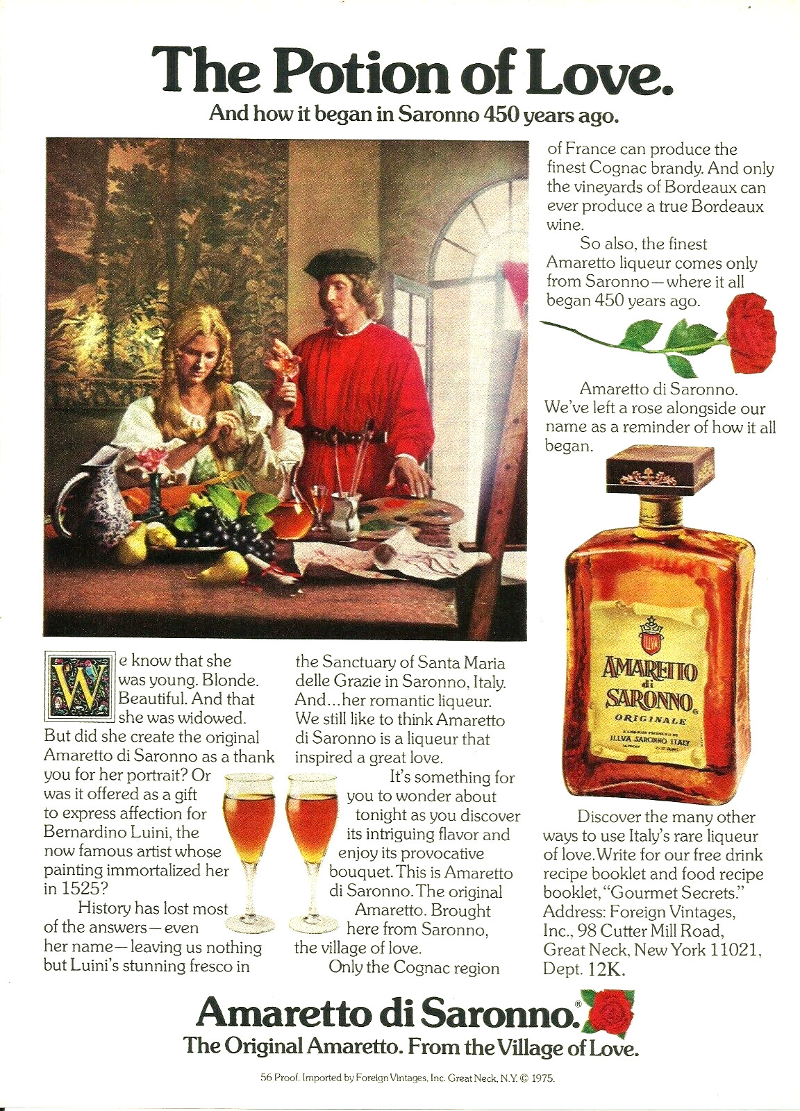 1977 Amaretto di Saronno Liqueur Potion Of Love Bernardino Luini vtg Print AD