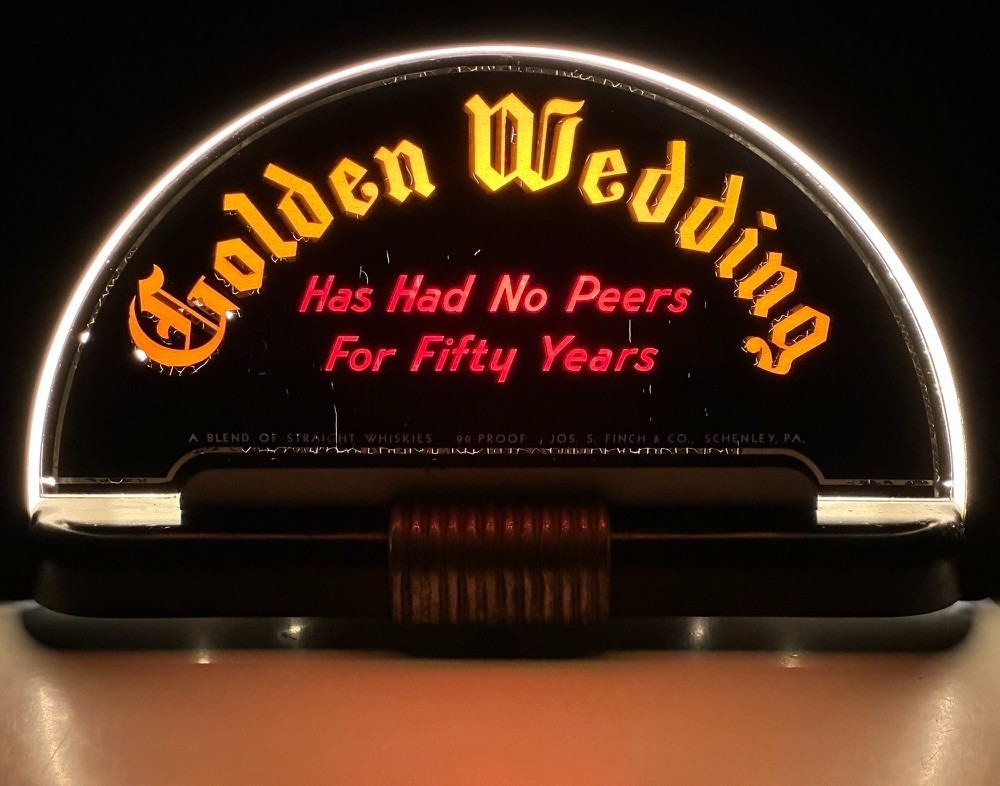 VTG 1940s Golden Wedding Whiskey Taxi Dome Lighted ROG Bar Sign Price Bros