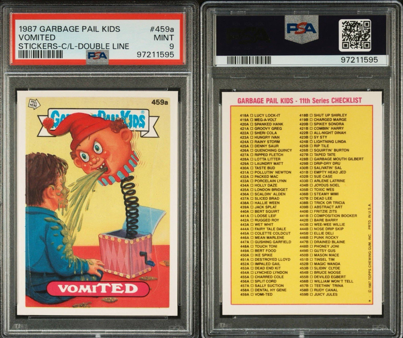 1987 Garbage Pail Kids Stickers 459a VomiTed Double Line PSA 9