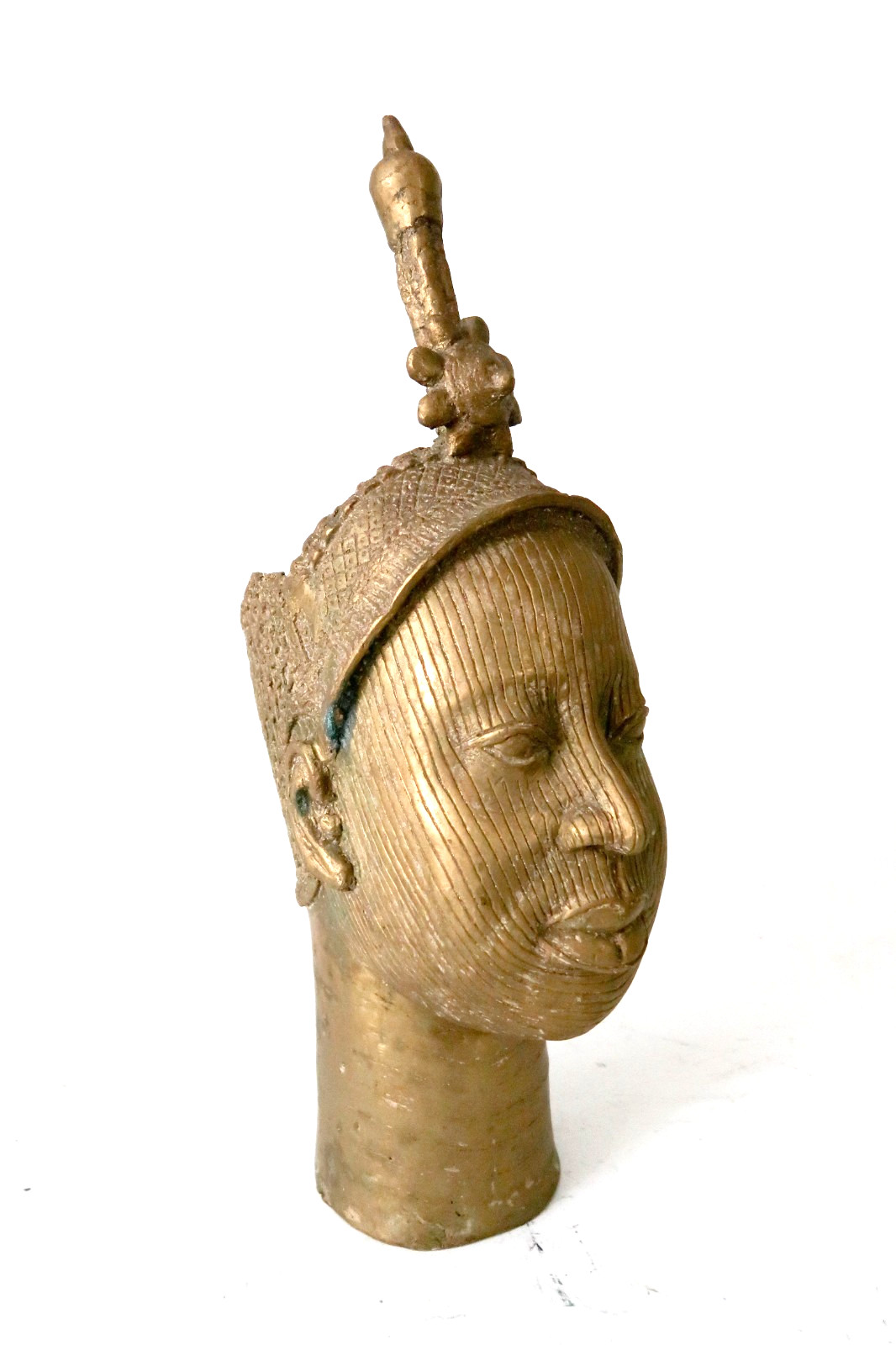 Vintage BENIN Ife Bronze Head Yoruba Tribe Nigeria - Oni King Olokun Sculpture