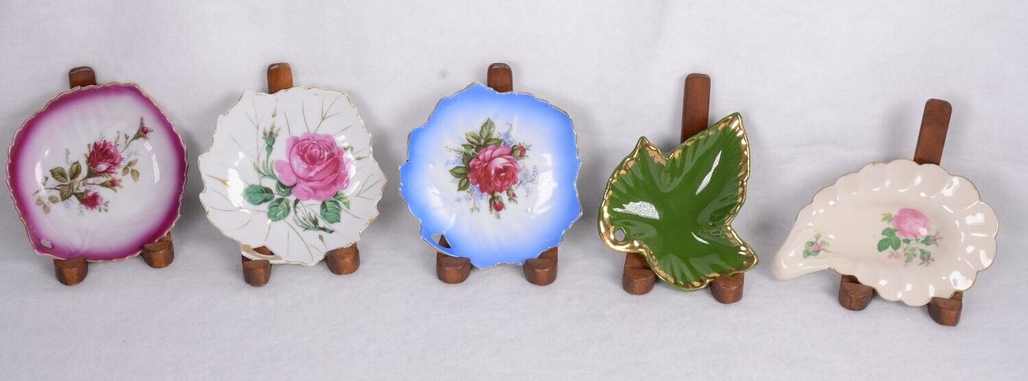 (5) Vintage NASCO & ROYAL Seaiy, Japan LEAF Shaped Floral Plates 4.5