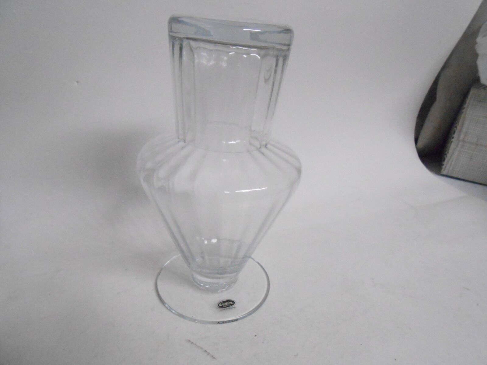 Neiman Marcus Optic Glass Crystal Bedside Water Carafe w/ Glass Made In Romania
