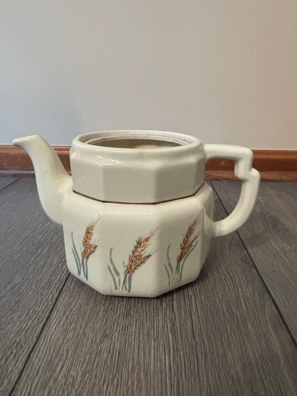 Vintage Porcelier Vitreous China Wheat Pattern Teapot No Lid Rustic Planter