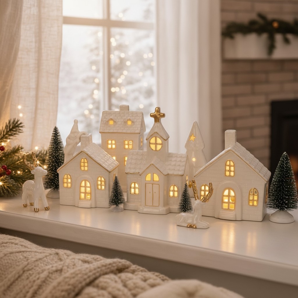 Festive 12-Piece Christmas Village House Set with Warm Lighting for Home Decor