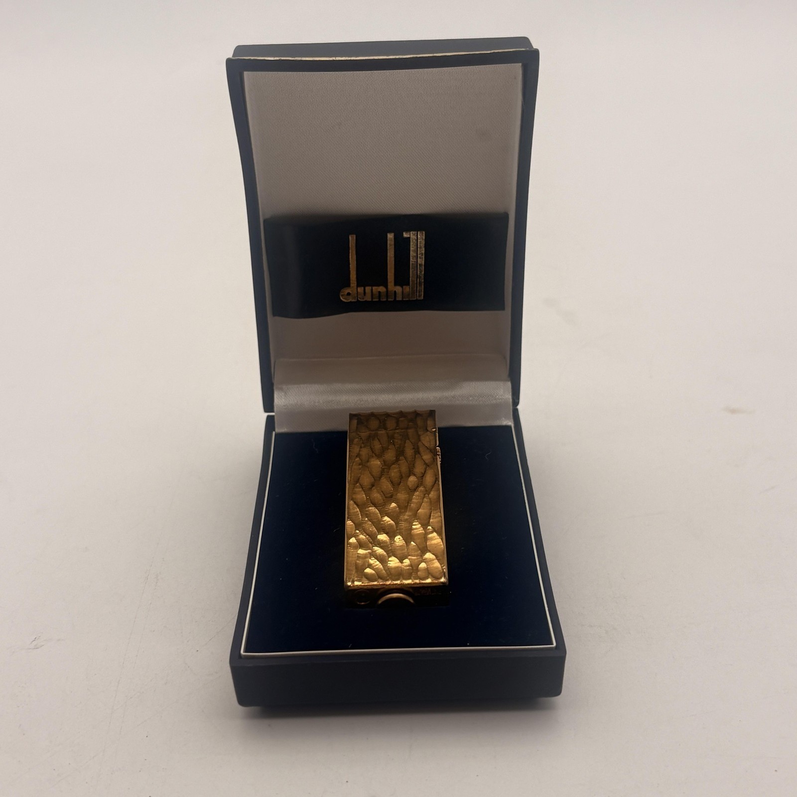 Vintage Dunhill Rollagas Gold Hammered Textured Lighter Swiss Made W/ Box