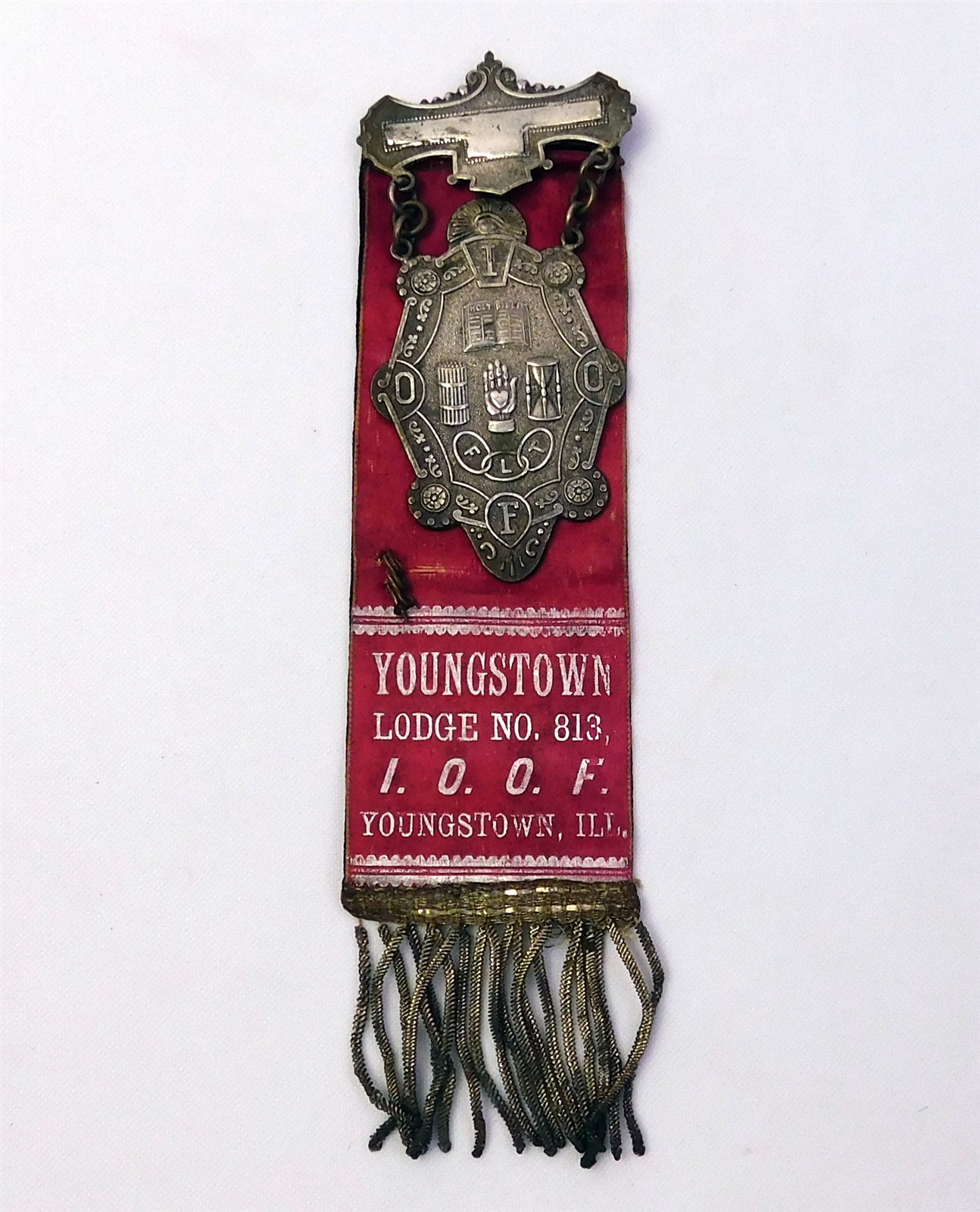 Antique Independent Order of Odd Fellows IOOF Lodge 813 Youngstown IL Pin Ribbon