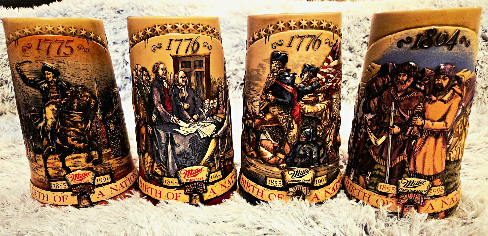 Vintage Miller Birth of a Nation Beer Stein Complete Set of 4