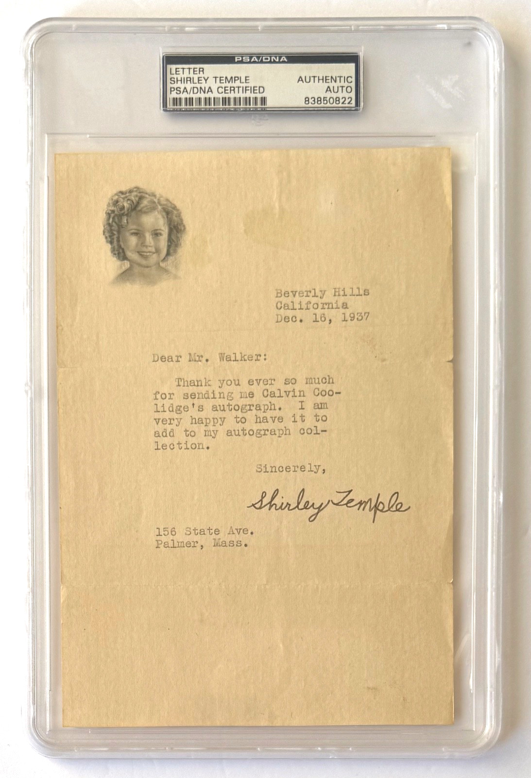 1937 SHIRLEY TEMPLE Signed Letter PSA/DNA Certified Authentic;C206