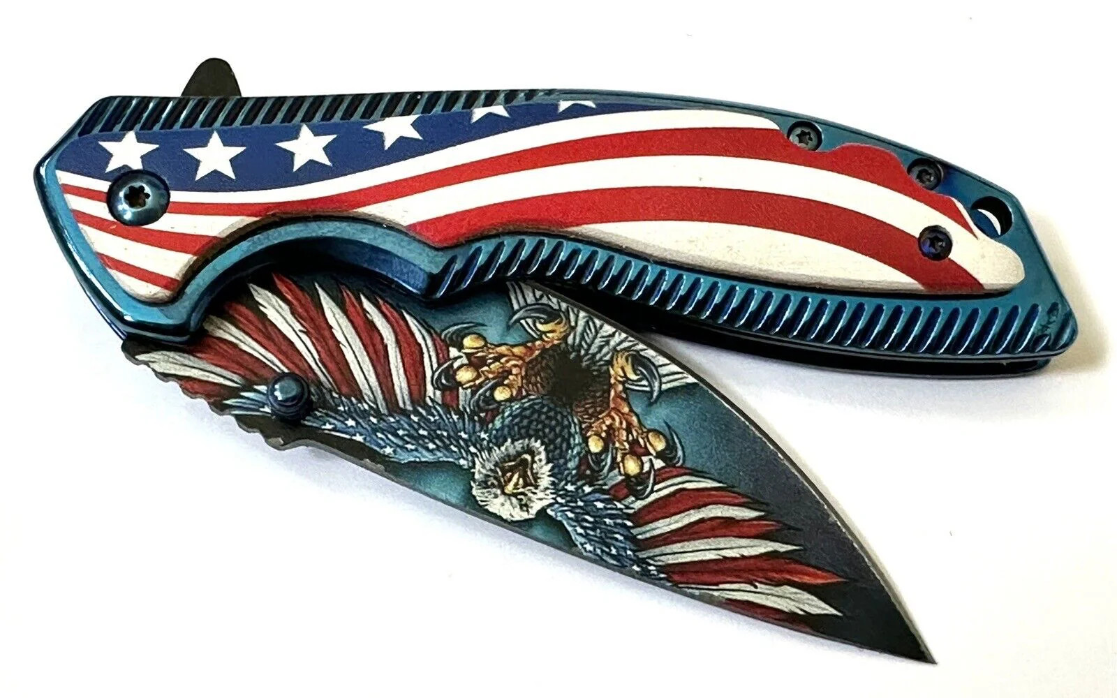 American Eagle Flag Pocket Knife Blue Metal Freedom Full Size 4.5” Sharp Edc American Eagle Flag Pocket Knife Blue Metal Freedom Full Size 4.5” Sharp Edc