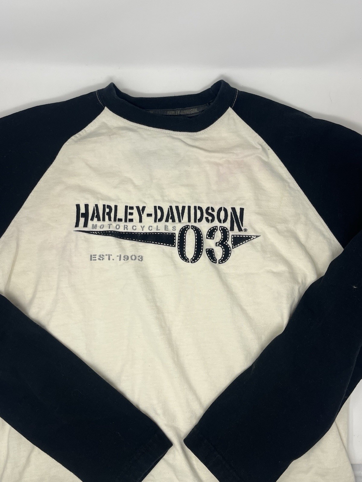 Vintage Harley Davidson Motorcycle Cream Black Long Sleeve Shirt (M)