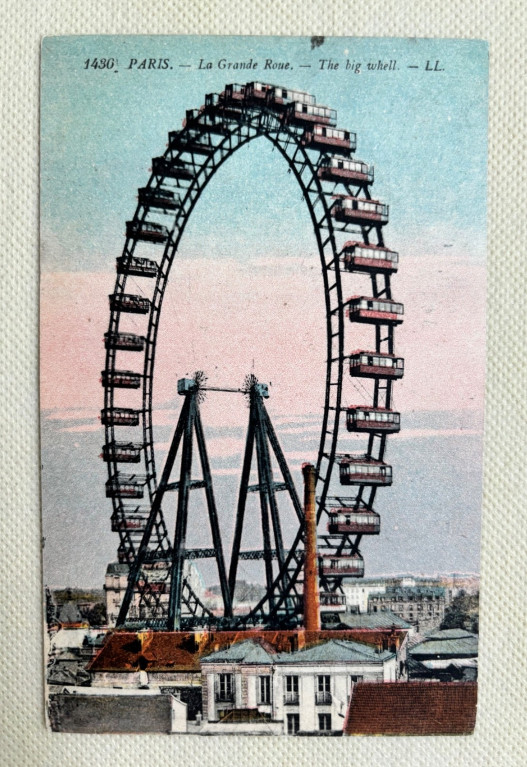 Paris France Antique Postcard LL La Grande Roue Ferris Wheel 1919 WWI APO 741