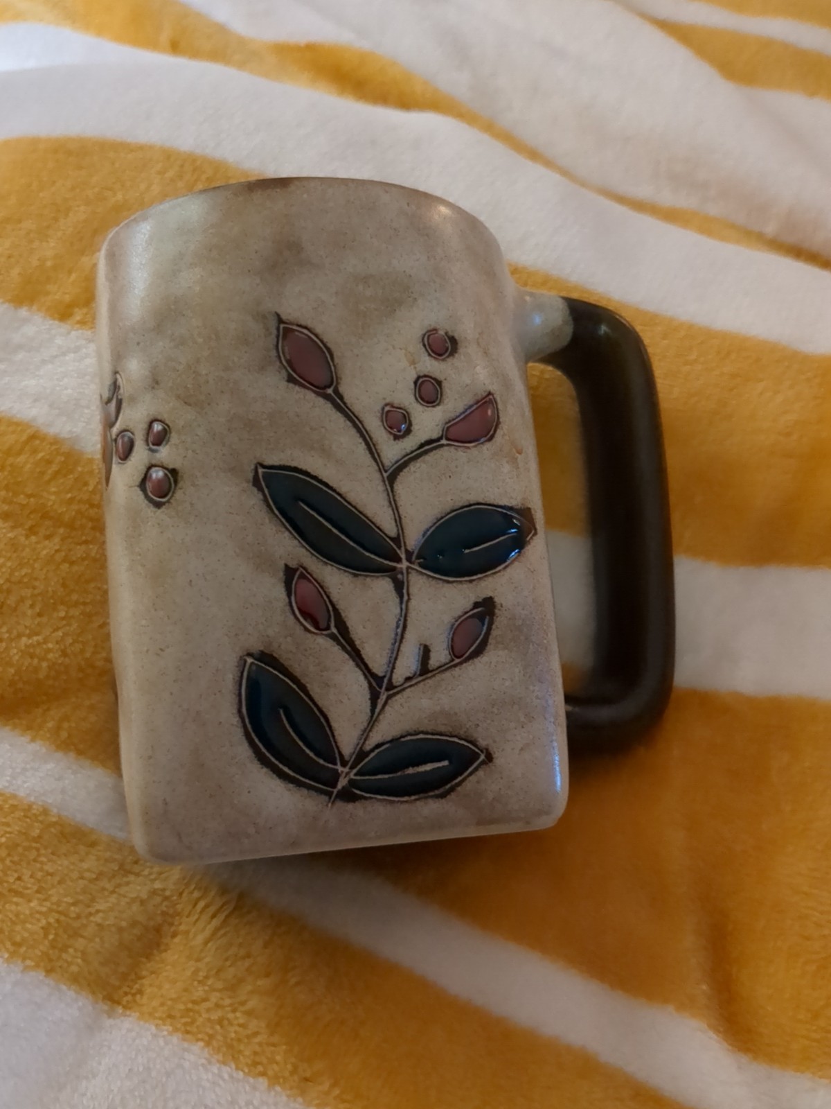 Mara Mug Lead Free Stoneware Pottery Wild Flowers Signed Mexico