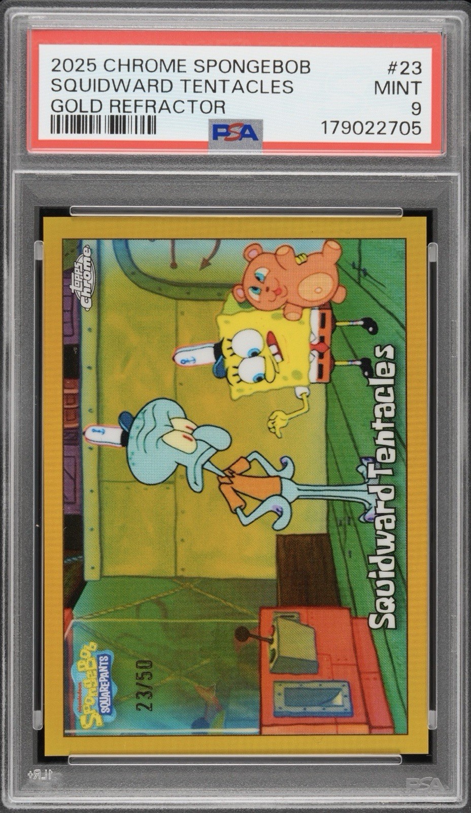 2025 Topps Chrome SpongeBob #23 Squidward Tentacles Gold Refractor /50 PSA 9