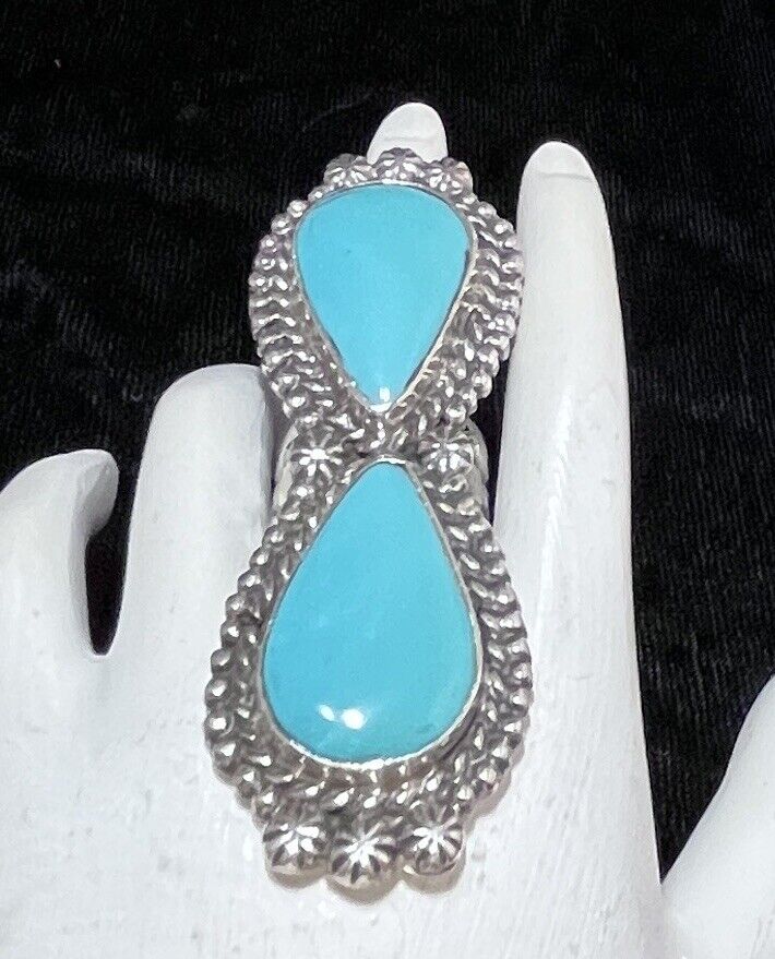 LARGE Navajo Sterling Sleeping Beauty Turquoise Ring #751 STUNNING