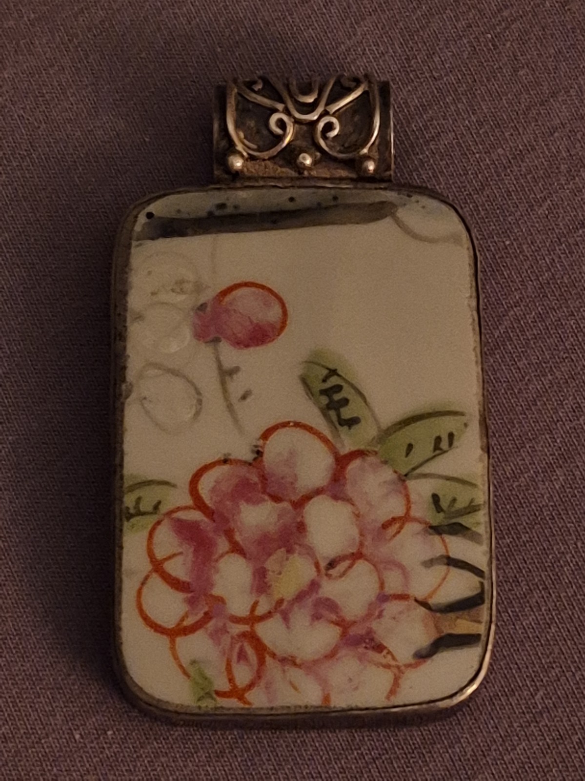 VINTAGE CHINESE SHARD & 925 Stamped Silver  & Ceramic Charm