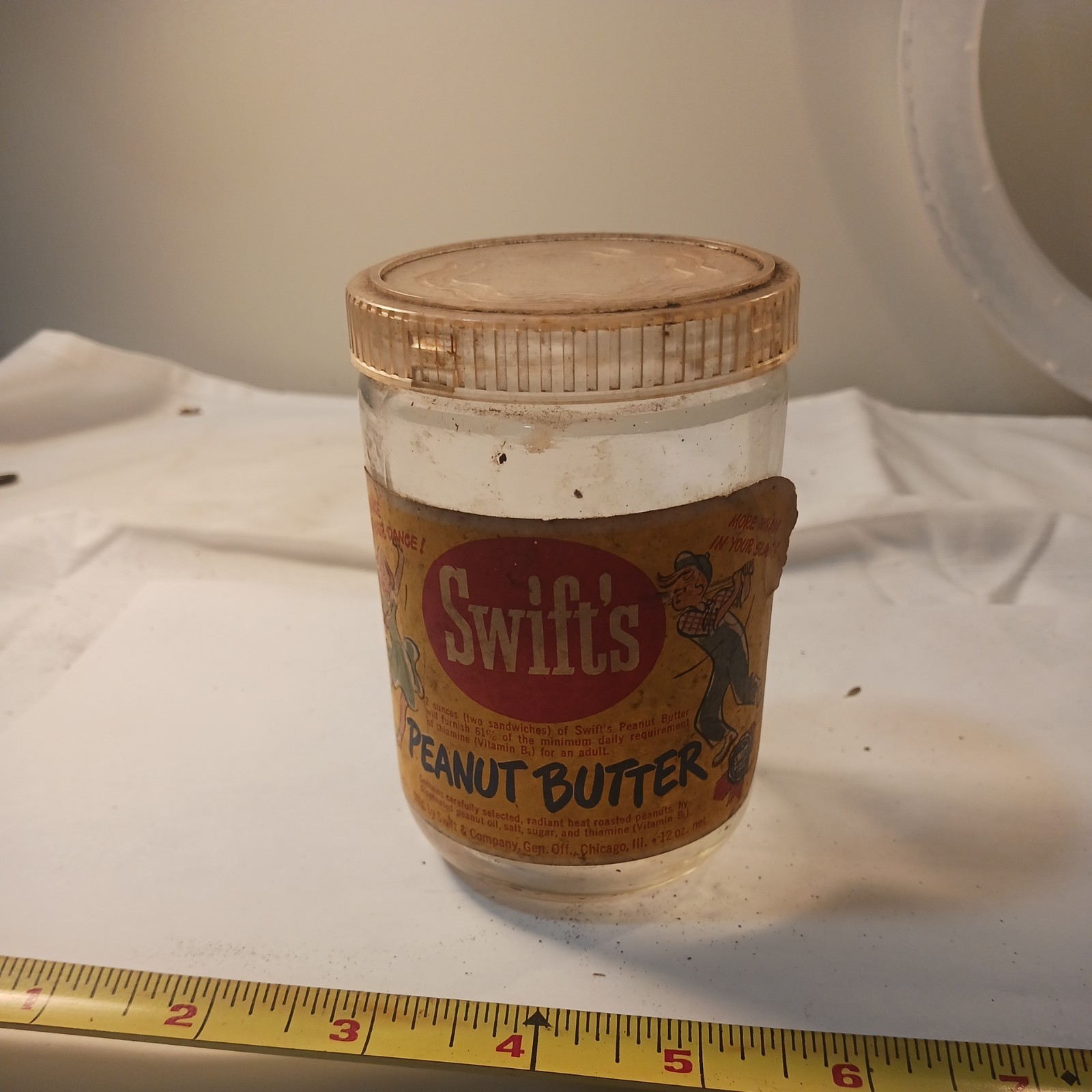 Swift\'s Peanut Butter Jar Plastic Lid Paper Label 1950\'S Advertising kitchen 