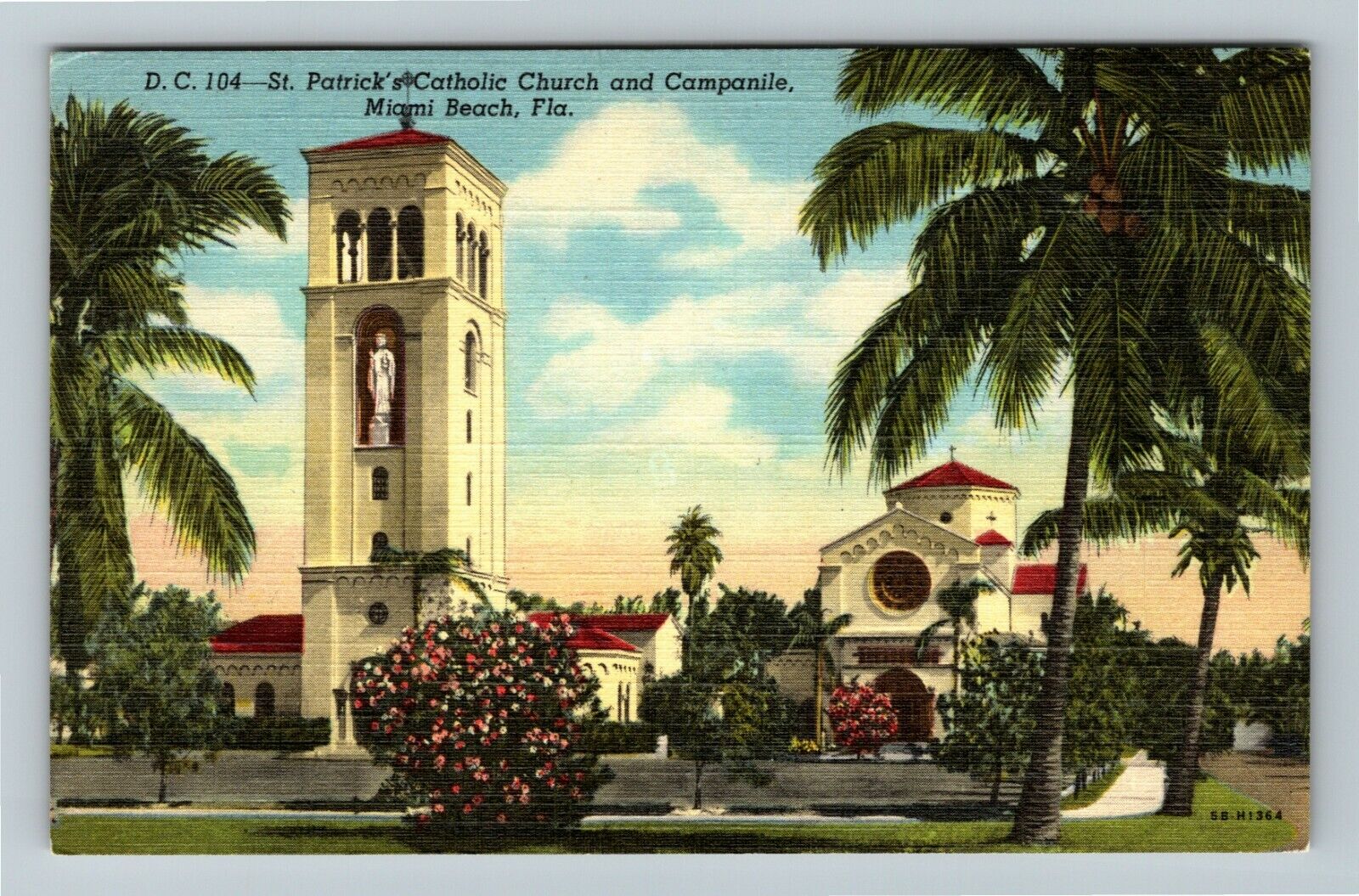 Miami FL-Florida, St. Patrick\'s Catholic Church and Campanile, Vintage Postcard