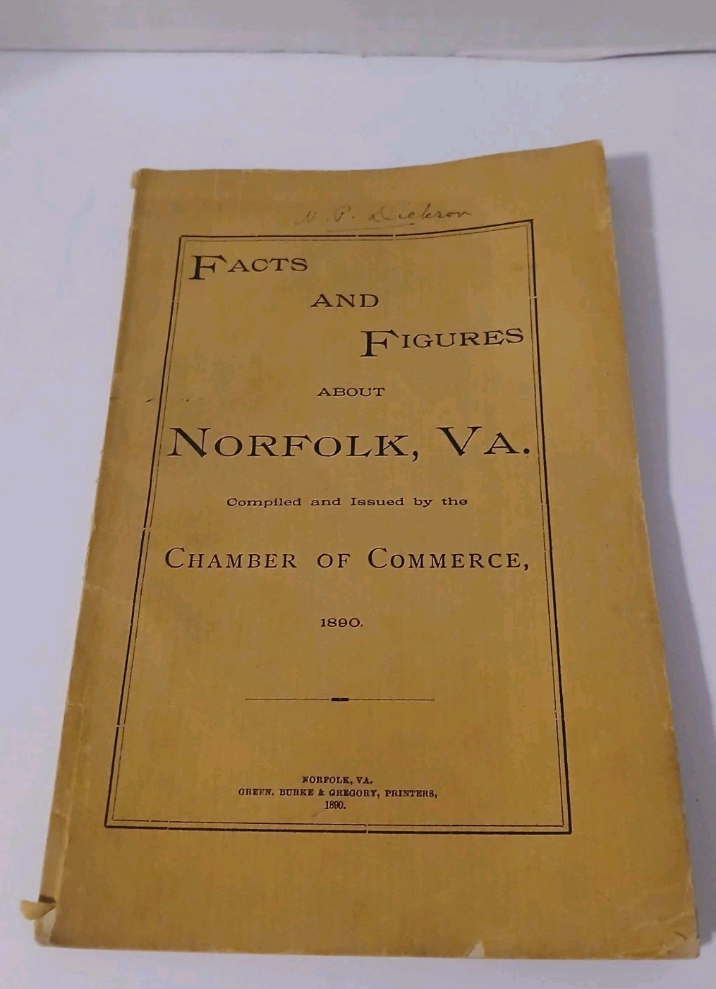 1890 Norfolk VA Facts and Figures Chamber of Commerce Original Antique Booklet