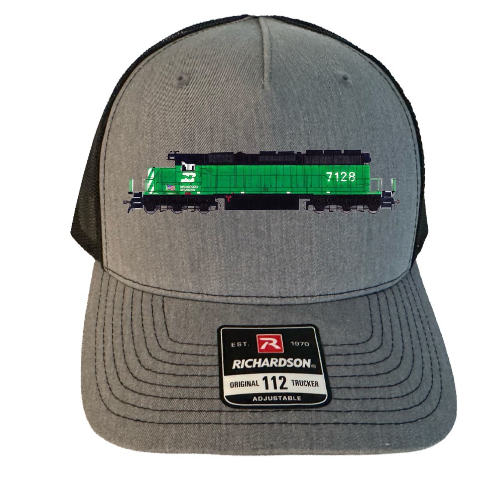 Burlington Northern SD40-2 7128 Richardson Gray Railfan Hat by Andy Fletcher
