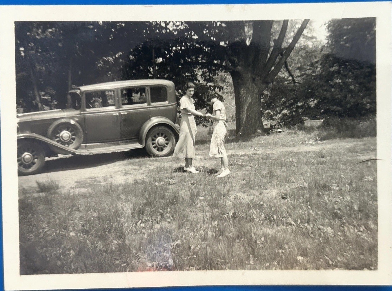 1929-30 Ford Model A Roadster ? Woman Driver Vintage Auto Photo Original