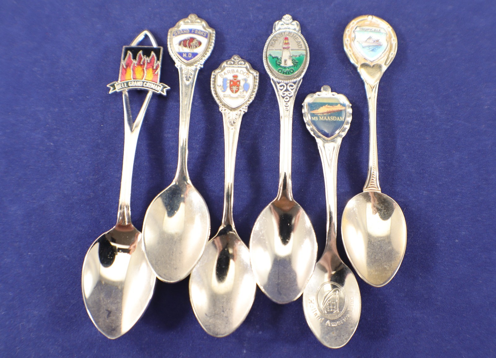 Collector Souvenir Spoons Various Set of 6 Small with Emblem Tip Vintage