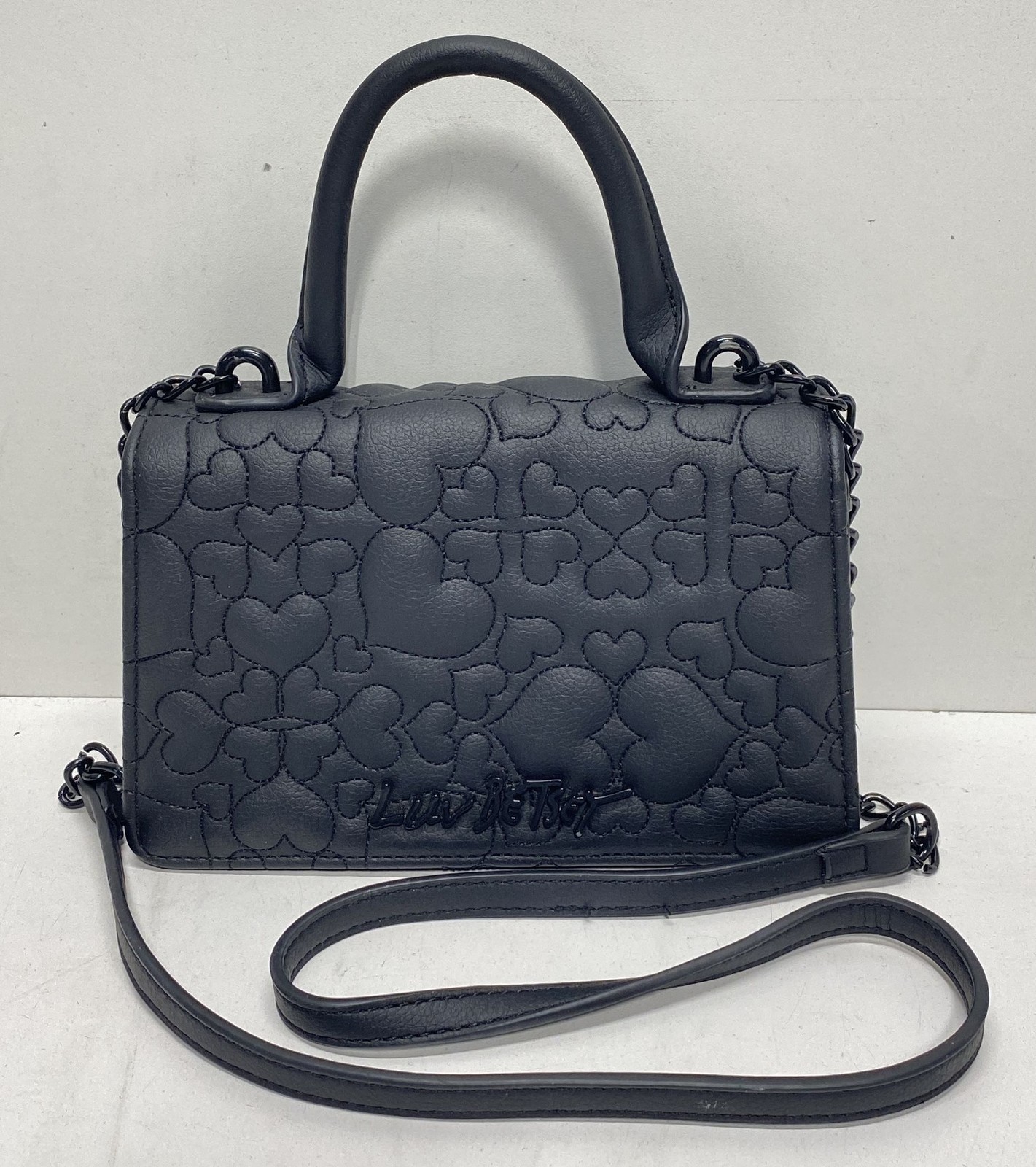 Luv Betsey Black Quilted Heart Satchel Crossbody Bag Black Hardware