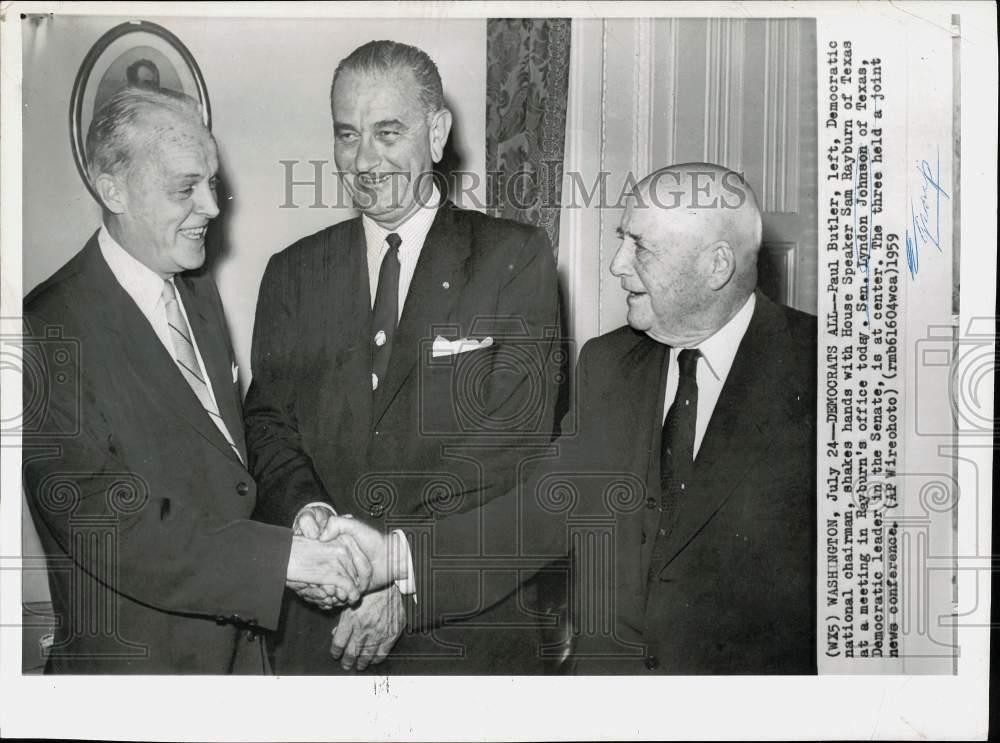 1959 Press Photo Paul Butler, Sam Rayburn, and Lyndon Johnson in Washington.