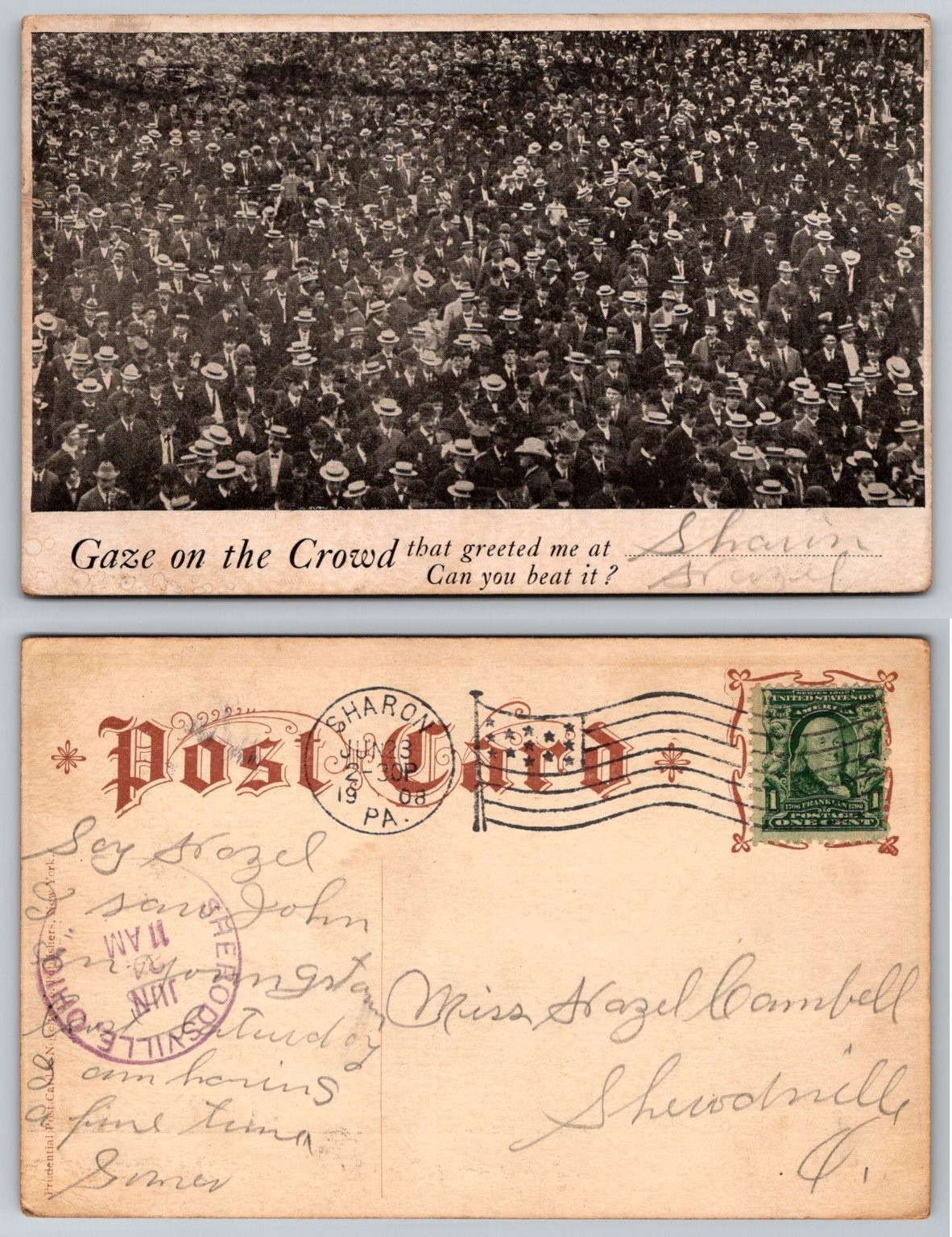 1908 Sharon PA Crowd Real Photo Postcard RPPC National Post Card Co