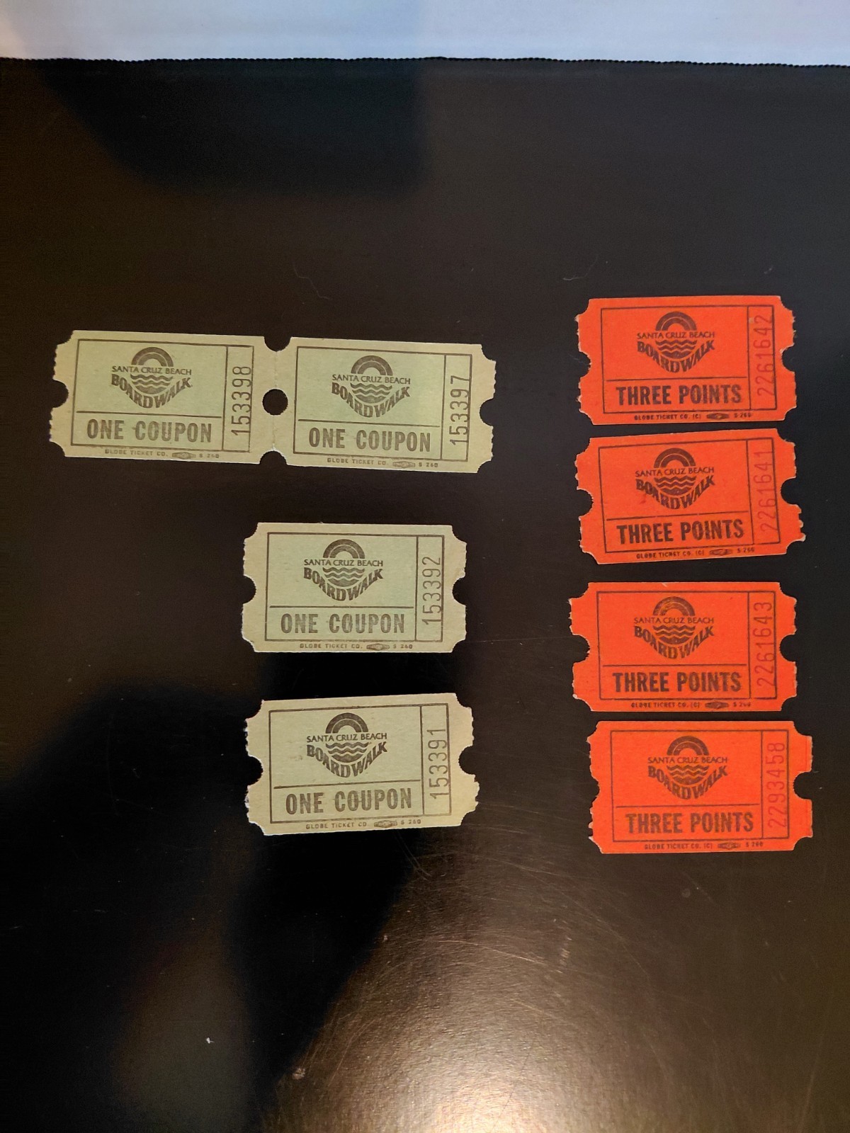 VINTAGE SANTA CRUZ BOARDWALK  1981 & 1982 SKEE-ROLL TICKETS LOT OF 8