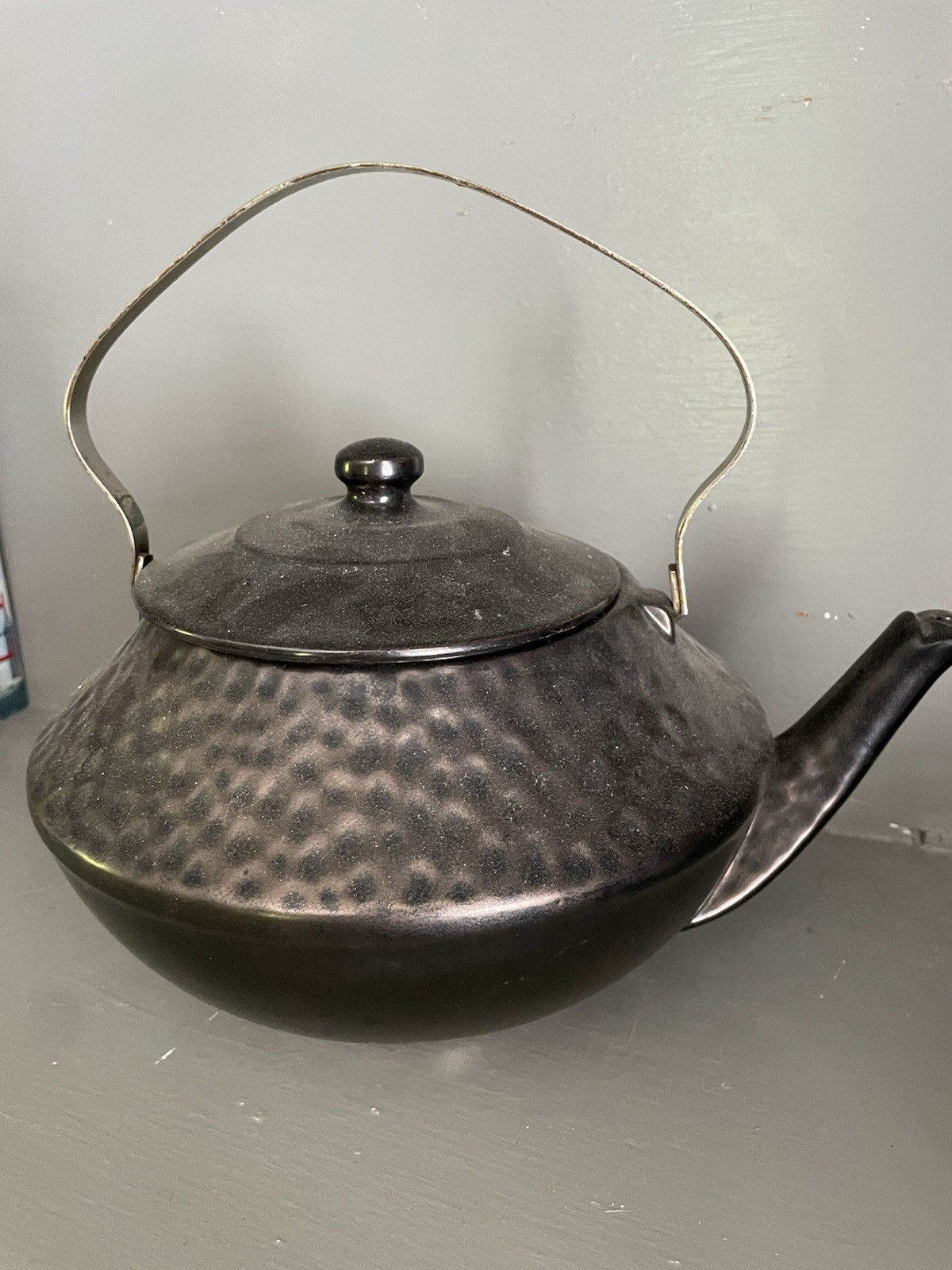 1970\'s McCoy USA  Tea Kettle/Cookie jar Hammered Bronze Glazed Ceramic W/ Handle