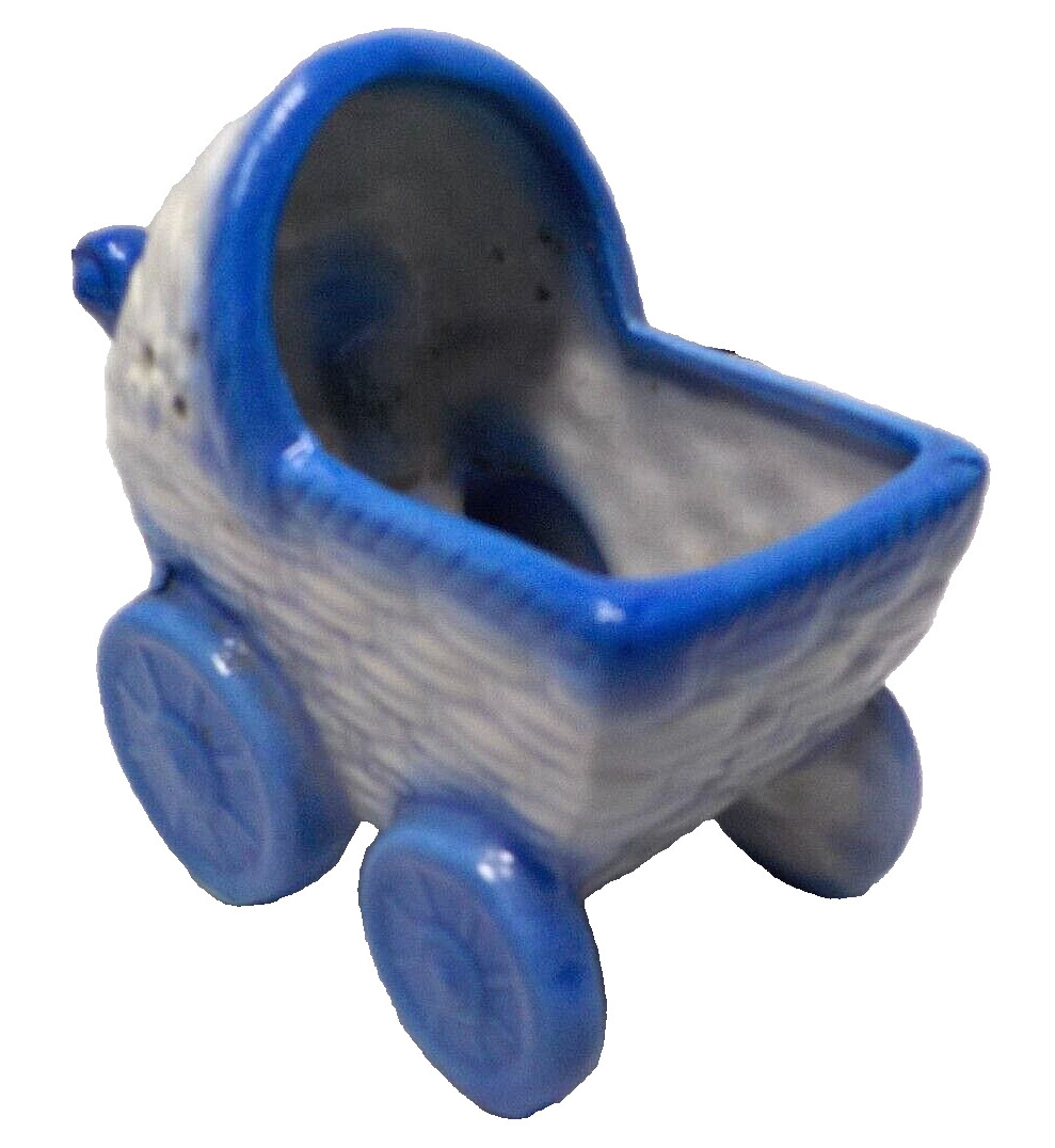 Vintage Blue 40's or 50's BABY CARRIAGE CERAMIC FIGURINE MADE IN OCCUPIED JAPAN