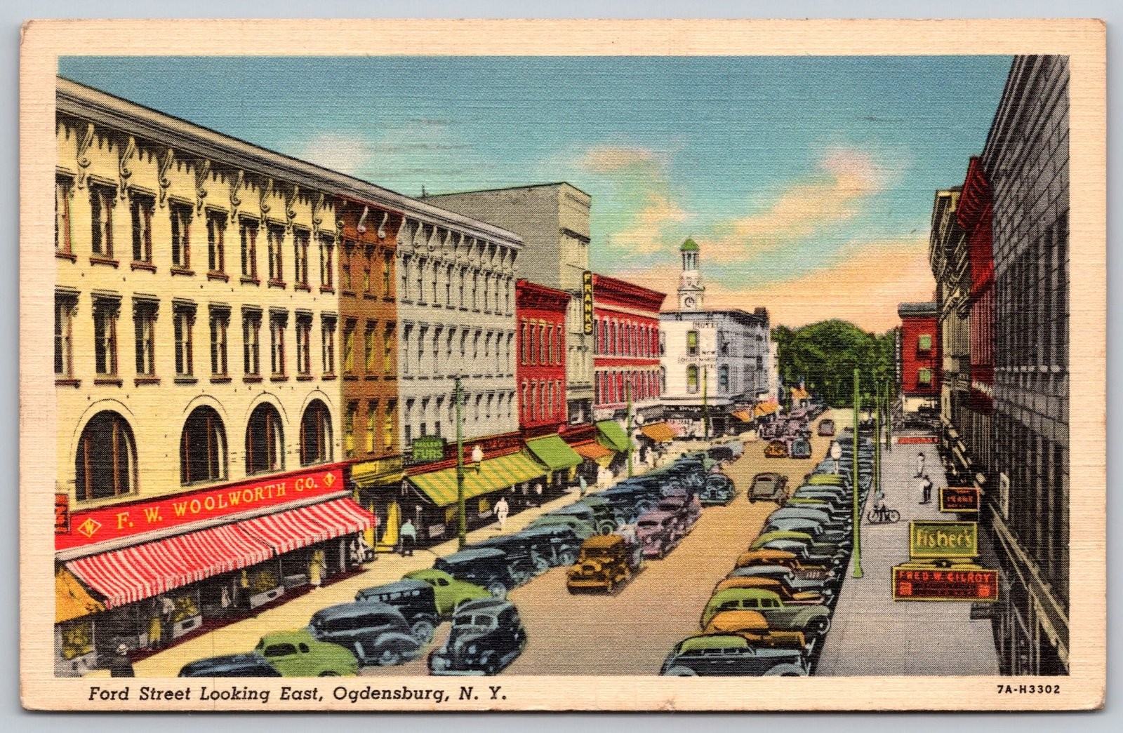 Ogdensburg New York Ford Street East F.W. Woolworth Co. Cars Curt Postcard PC257