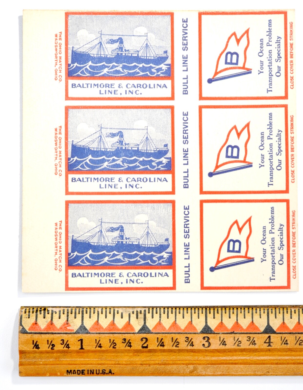 Vintage 1930\'s Matchbook Uncut Cover Baltimore & Carolina Shipping Line, Inc. #9 Vintage 1930\'s Matchbook Uncut Cover Baltimore & Carolina Shipping Line, Inc. #9