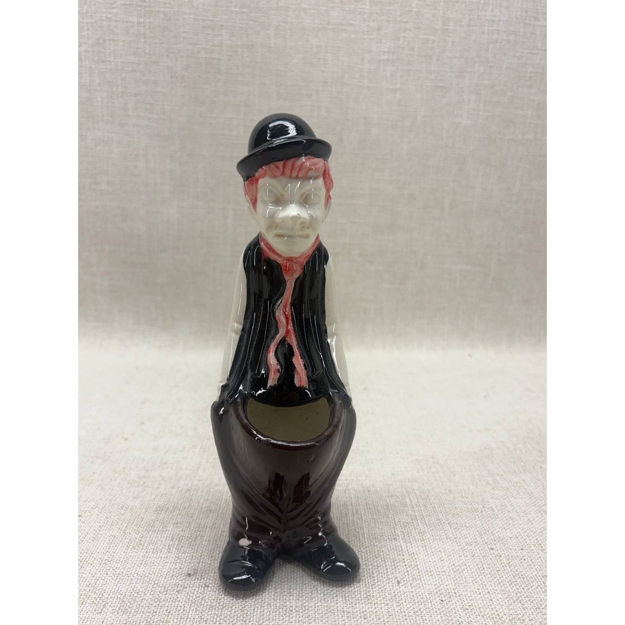 Vintage Ceramic Tramp Clown Figurine Pocket Ashtray Match Holder Hobo Kitsch 8.5