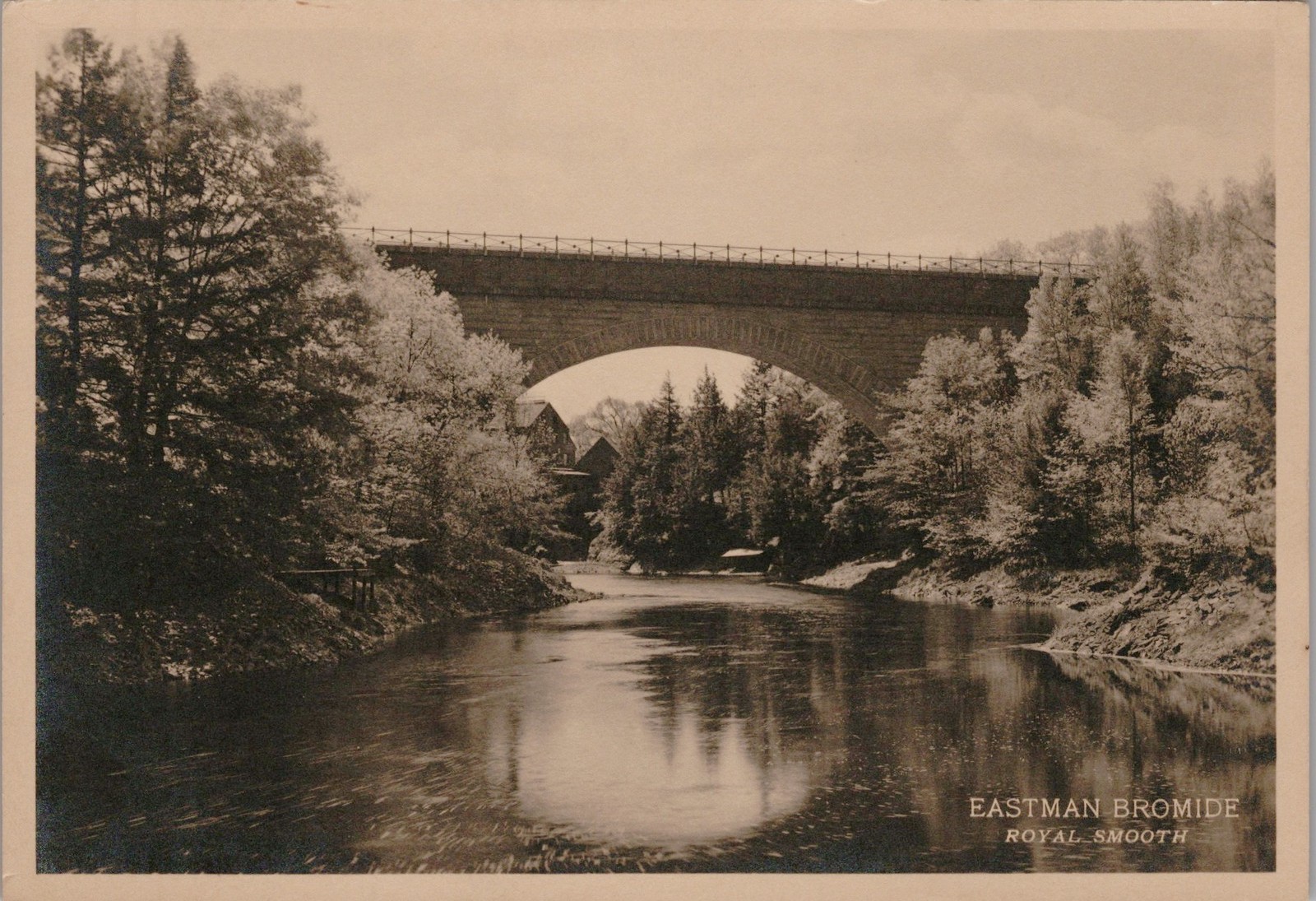 Vtg B&W Snapshot Eastman Bromide Royal Smooth Stone Arch Bridge River Trees 1990